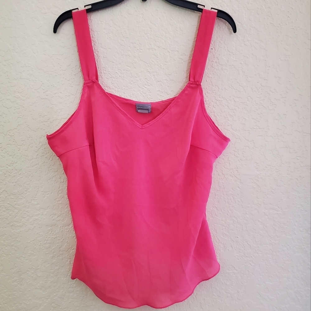 Laura Scott Flowy Semi-Sheer Hot Pink Top Size Lp
